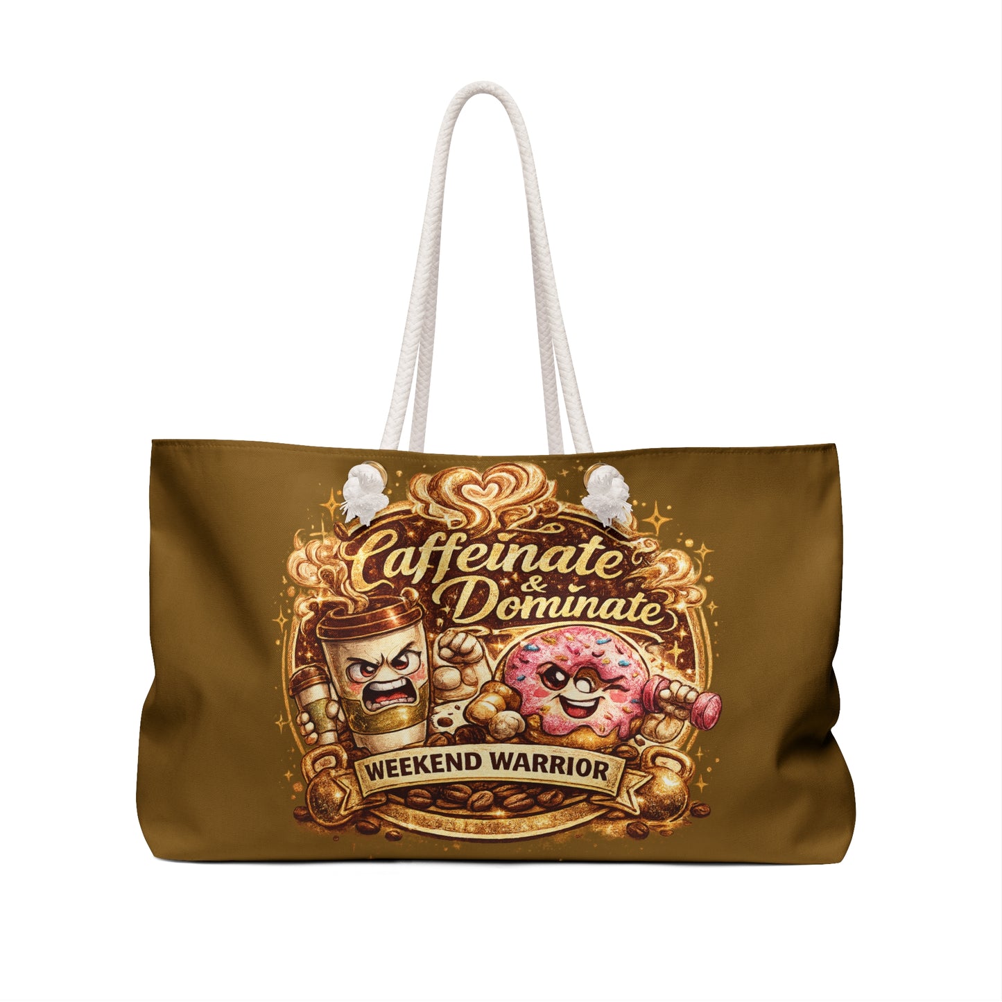 Weekender Bag — "Caffeinate & Dominate" Weekend Warrior Coffee & Donut Travel Tote