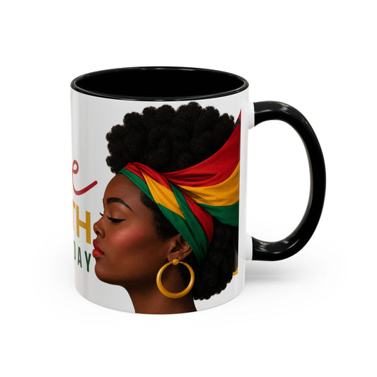 Juneteenth Coffee Mug — Black Woman Portrait "Juneteenth Freedom Day" Accent Mug