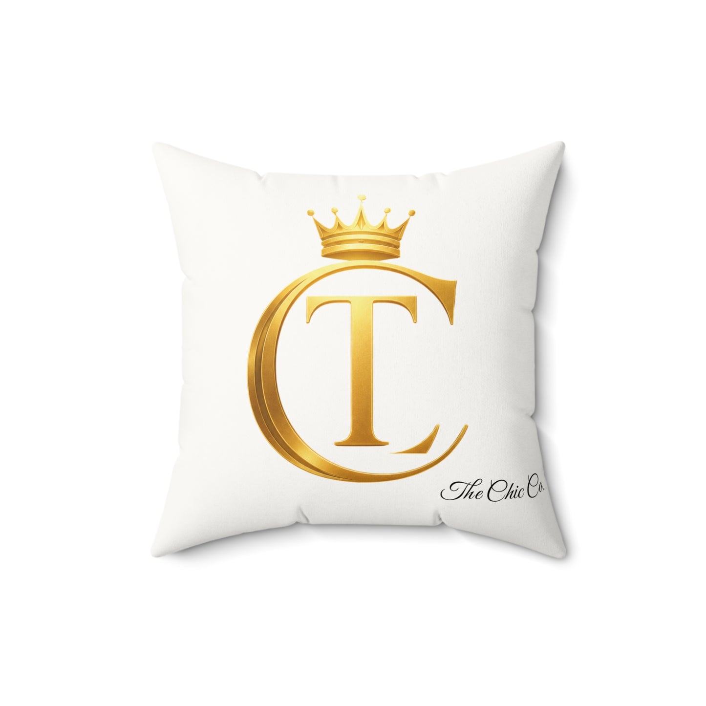 The Chic Co. Gold Crown Monogram Pillow — Faux Suede Square Accent Pillow