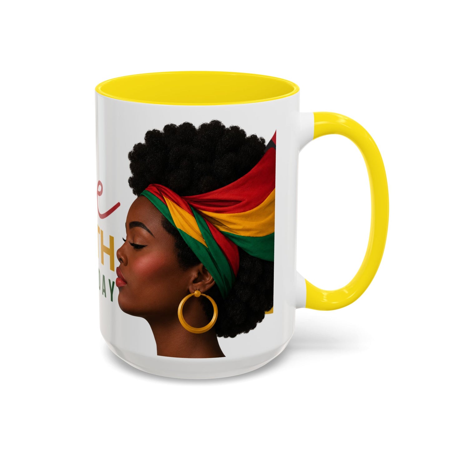 Juneteenth Coffee Mug — Black Woman Portrait "Juneteenth Freedom Day" Accent Mug