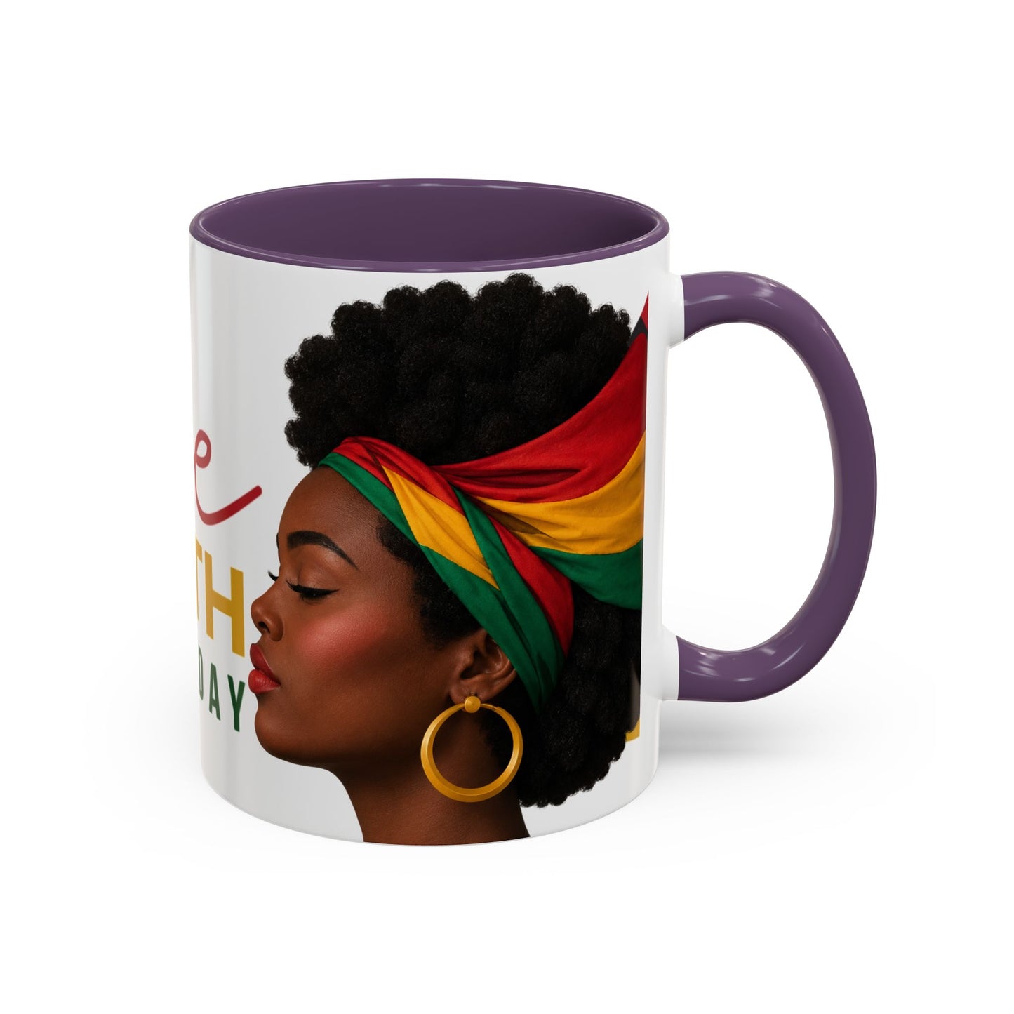 Juneteenth Coffee Mug — Black Woman Portrait "Juneteenth Freedom Day" Accent Mug