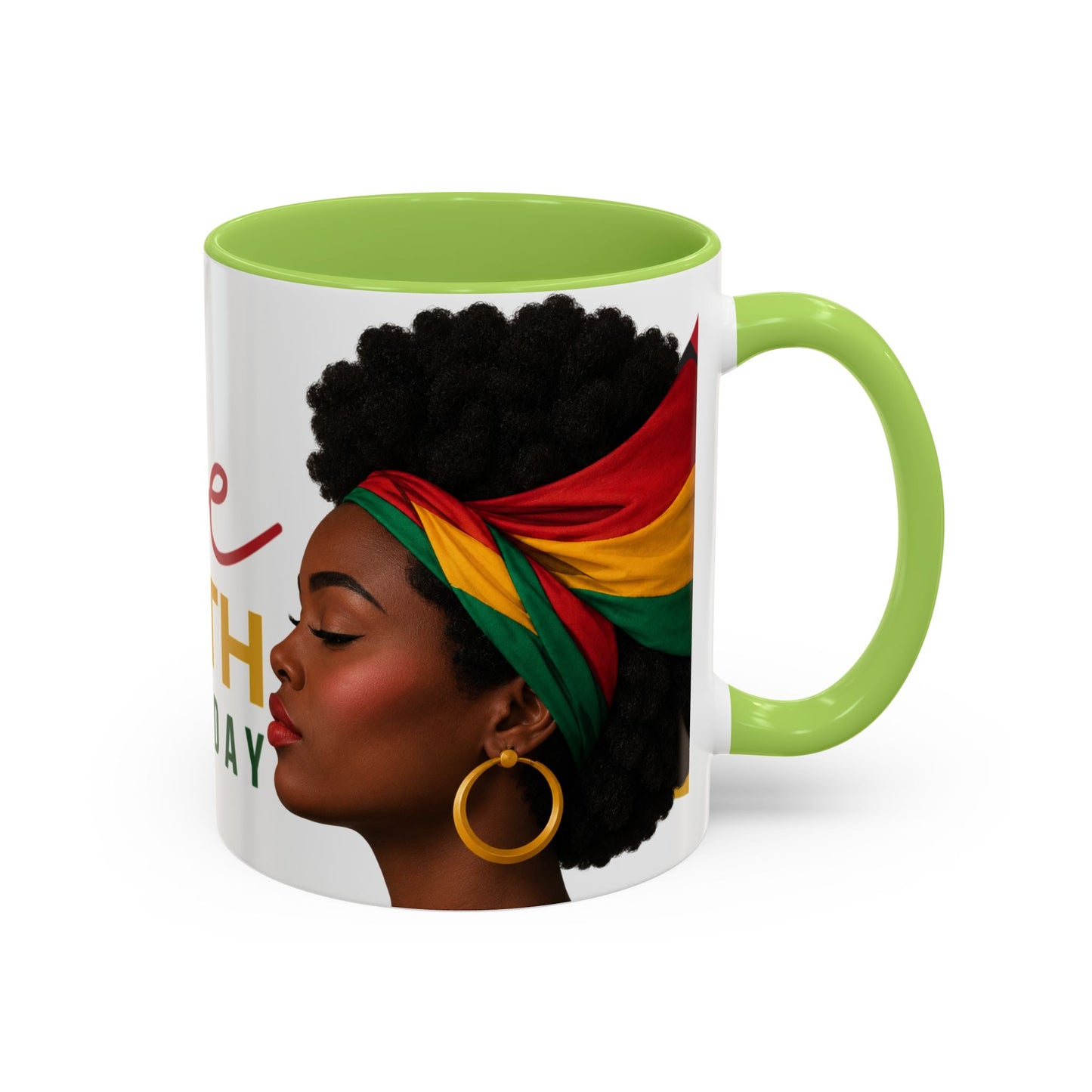 Juneteenth Coffee Mug — Black Woman Portrait "Juneteenth Freedom Day" Accent Mug