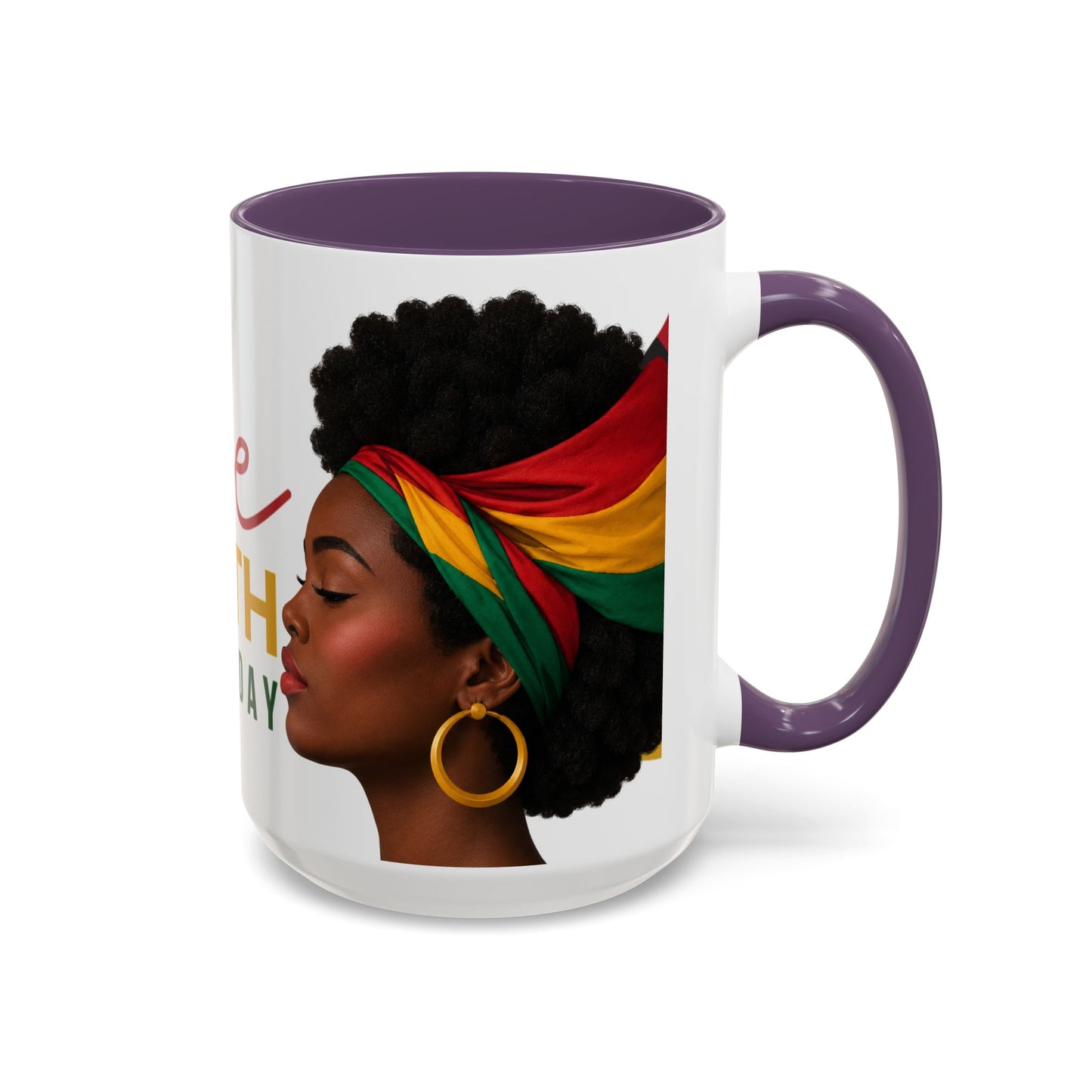 Juneteenth Coffee Mug — Black Woman Portrait "Juneteenth Freedom Day" Accent Mug