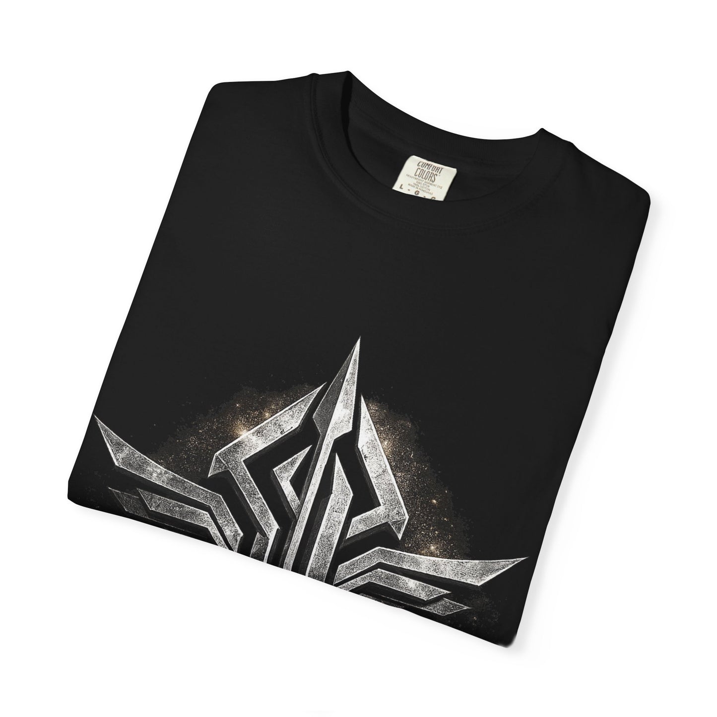 Futuristic Metal Emblem Graphic T‑Shirt