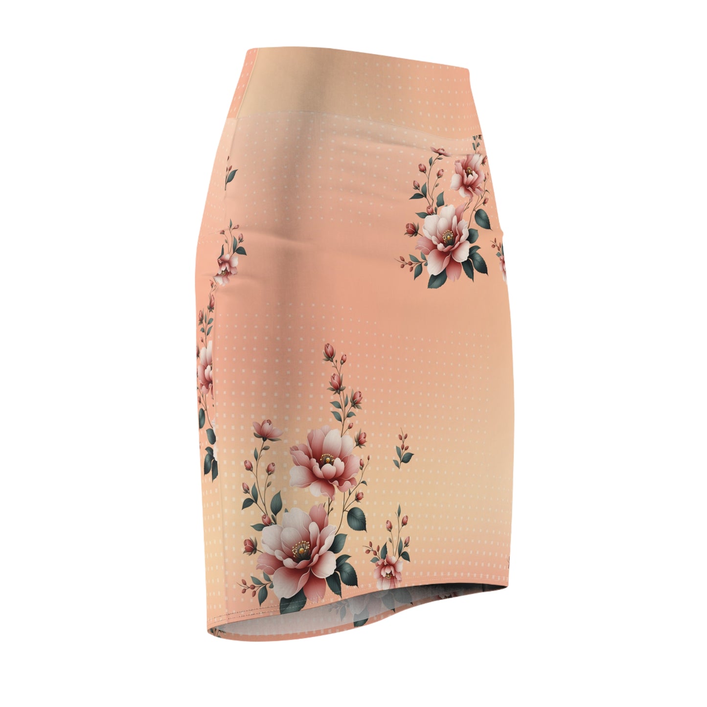 Peach Floral Pencil Skirt — Vintage Rose Print Women's Skirt