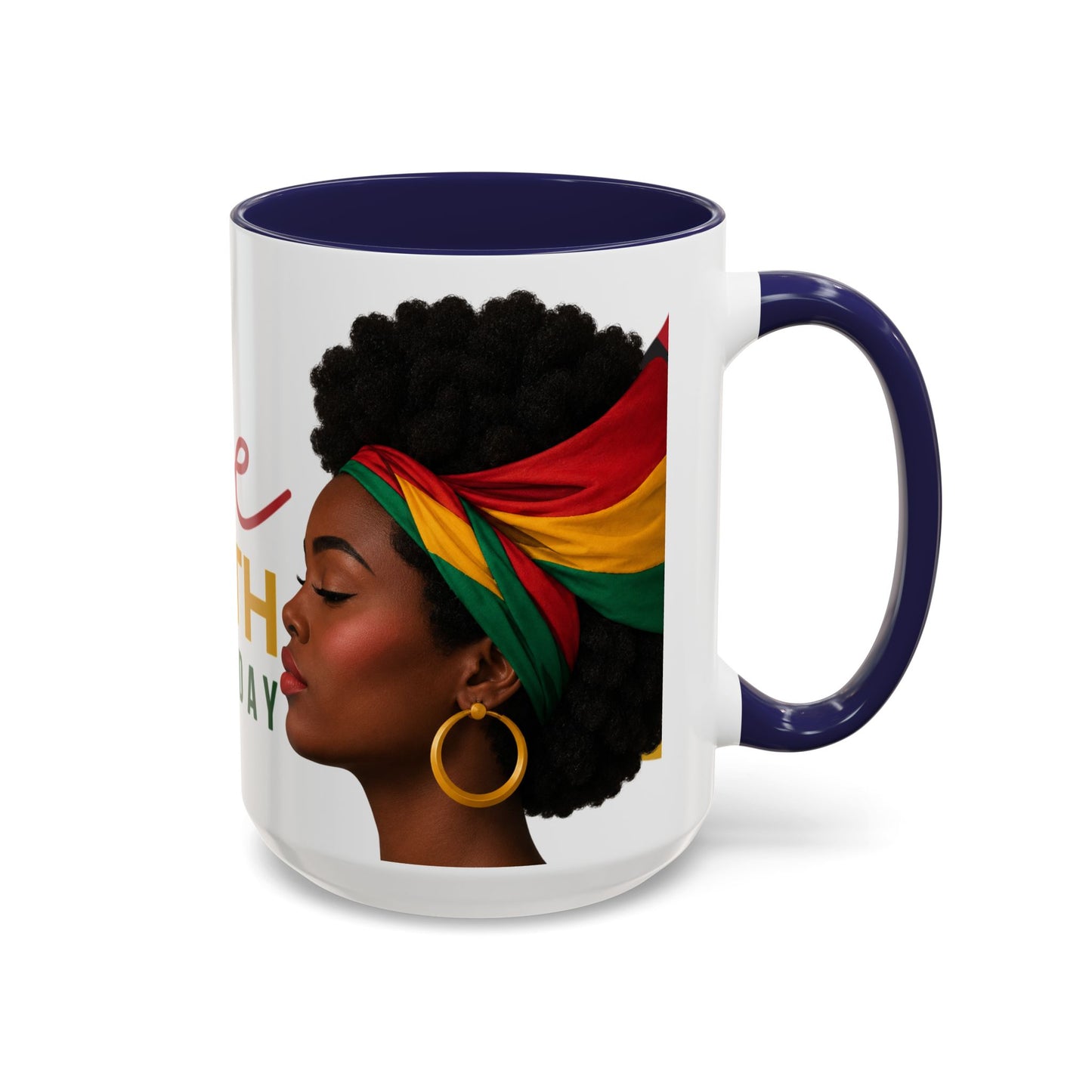 Juneteenth Coffee Mug — Black Woman Portrait "Juneteenth Freedom Day" Accent Mug