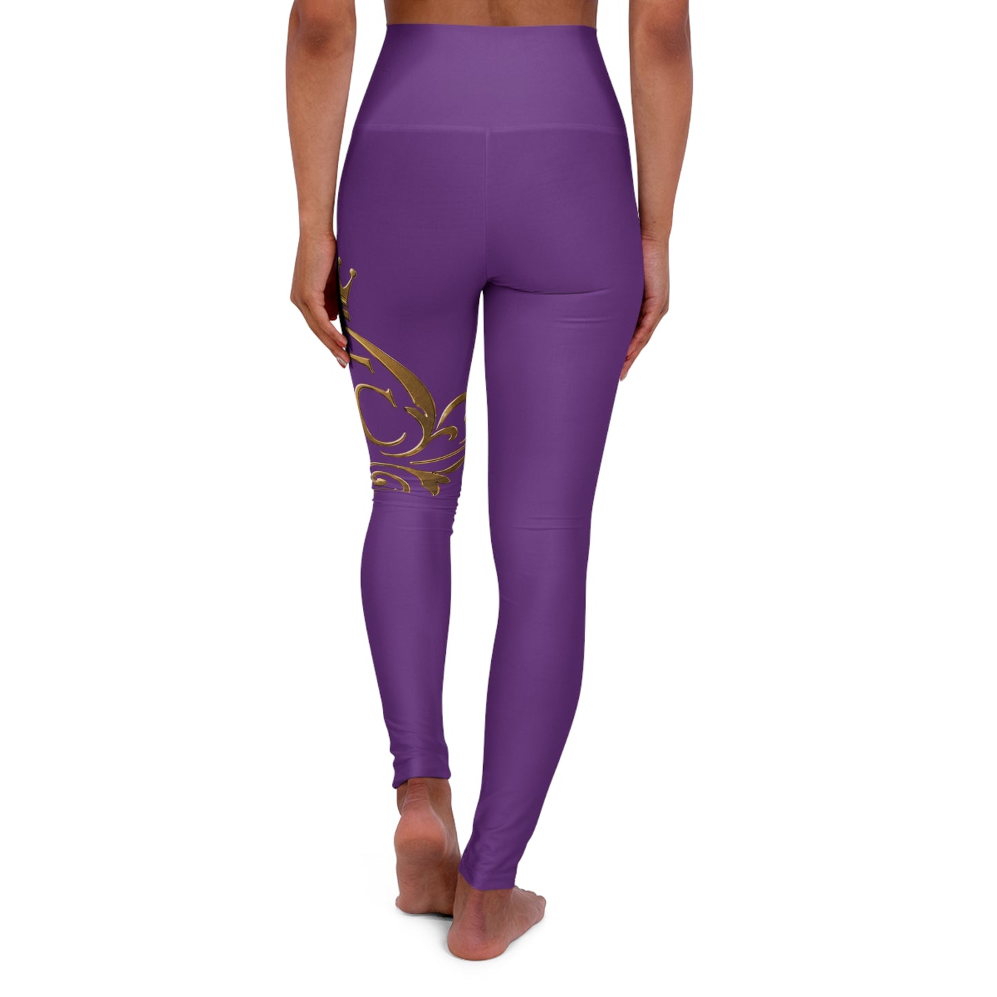 The Chic Co. Signature Gold Flourish High-Waist Yoga Leggings (Purple)