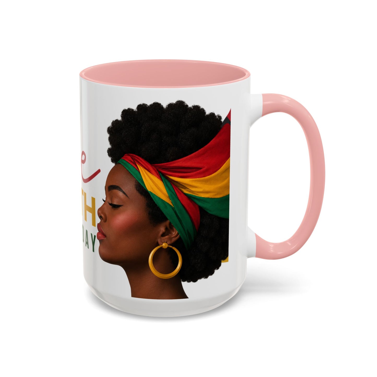 Juneteenth Coffee Mug — Black Woman Portrait "Juneteenth Freedom Day" Accent Mug