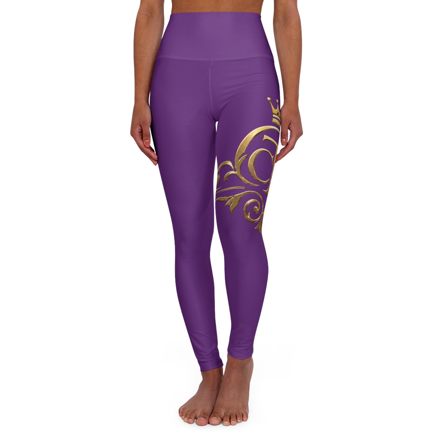 The Chic Co. Signature Gold Flourish High-Waist Yoga Leggings (Purple)