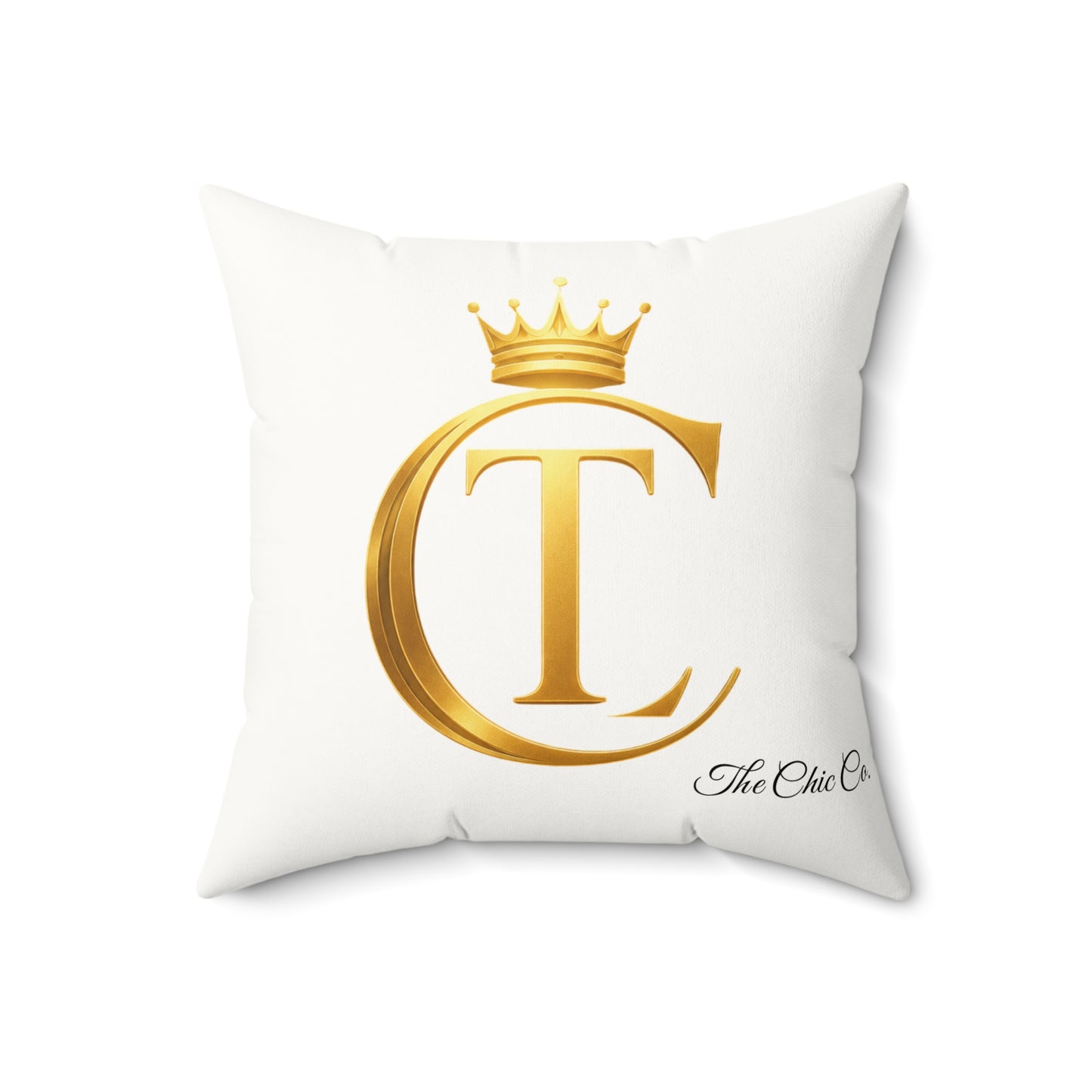 The Chic Co. Gold Crown Monogram Pillow — Faux Suede Square Accent Pillow