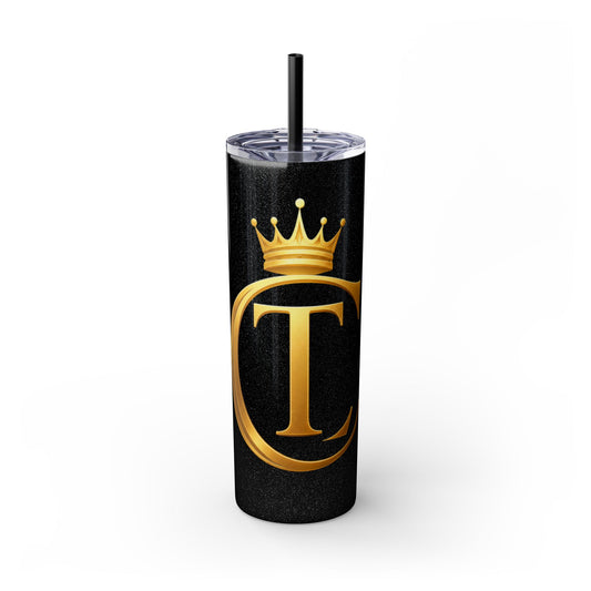 The Chic Co. Gold Crown Monogram Skinny Tumbler 20oz — Gold Stainless Straw