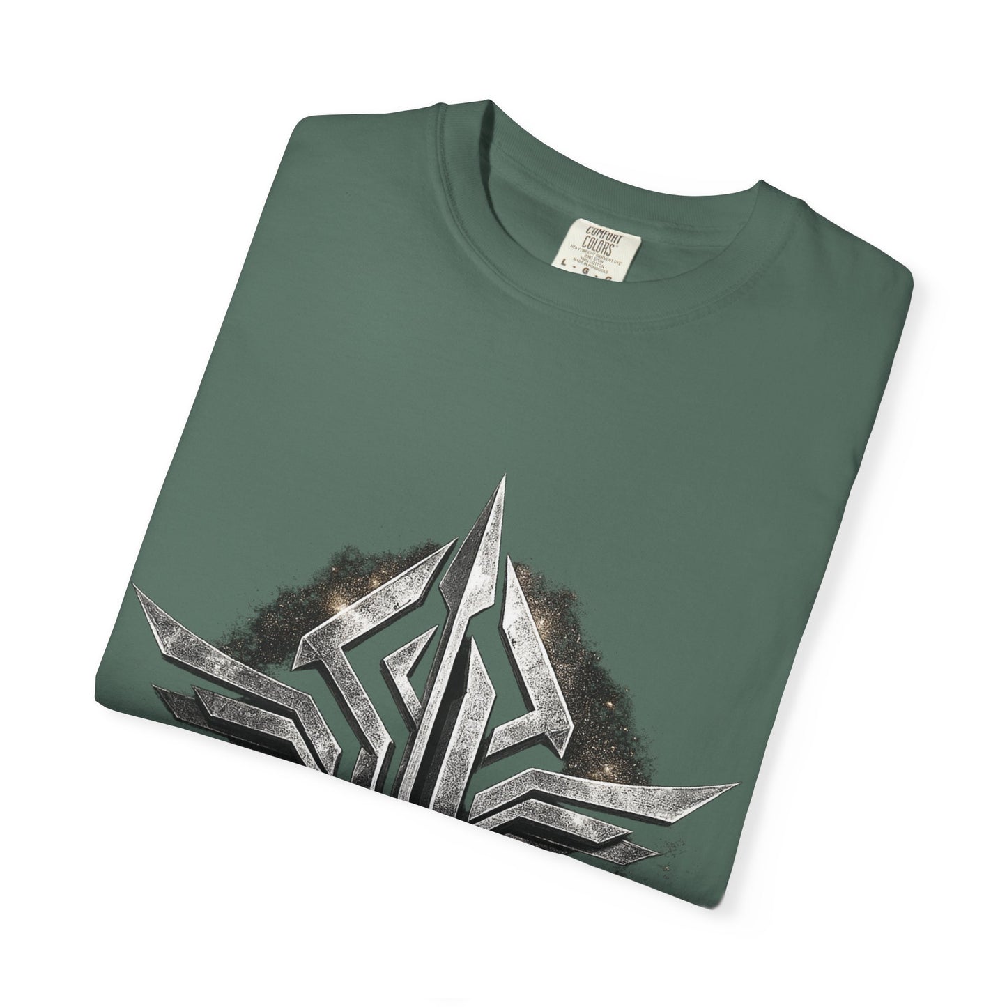 Futuristic Metal Emblem Graphic T‑Shirt