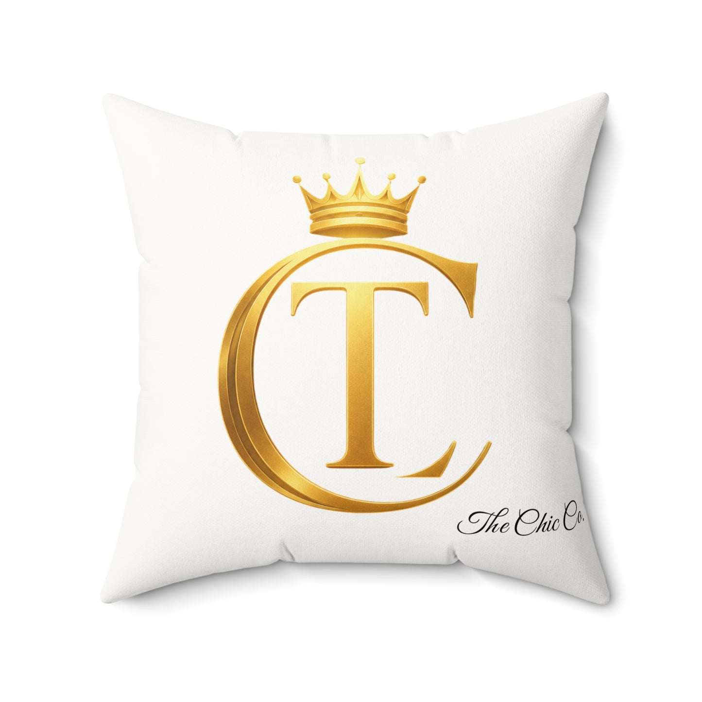 The Chic Co. Gold Crown Monogram Pillow — Faux Suede Square Accent Pillow