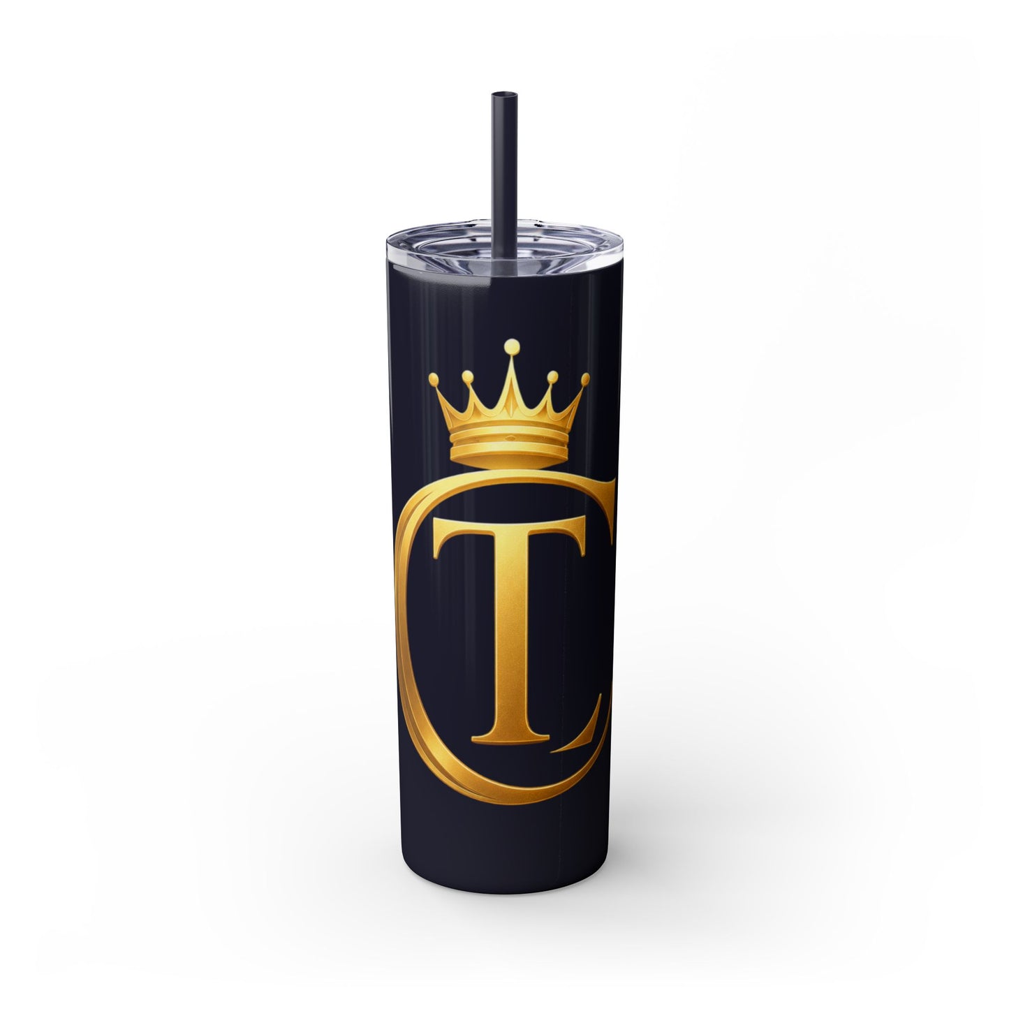 The Chic Co. Gold Crown Monogram Skinny Tumbler 20oz — Gold Stainless Straw
