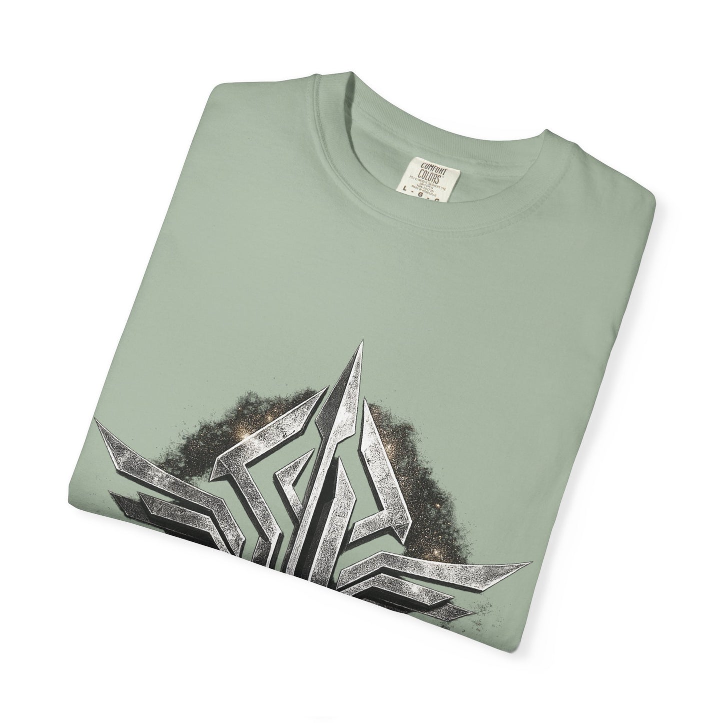 Futuristic Metal Emblem Graphic T‑Shirt