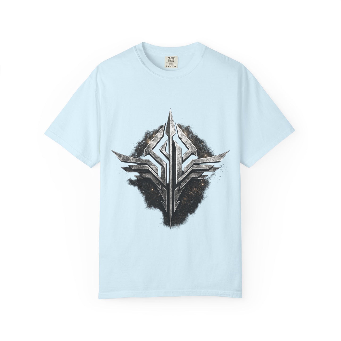 Futuristic Metal Emblem Graphic T‑Shirt