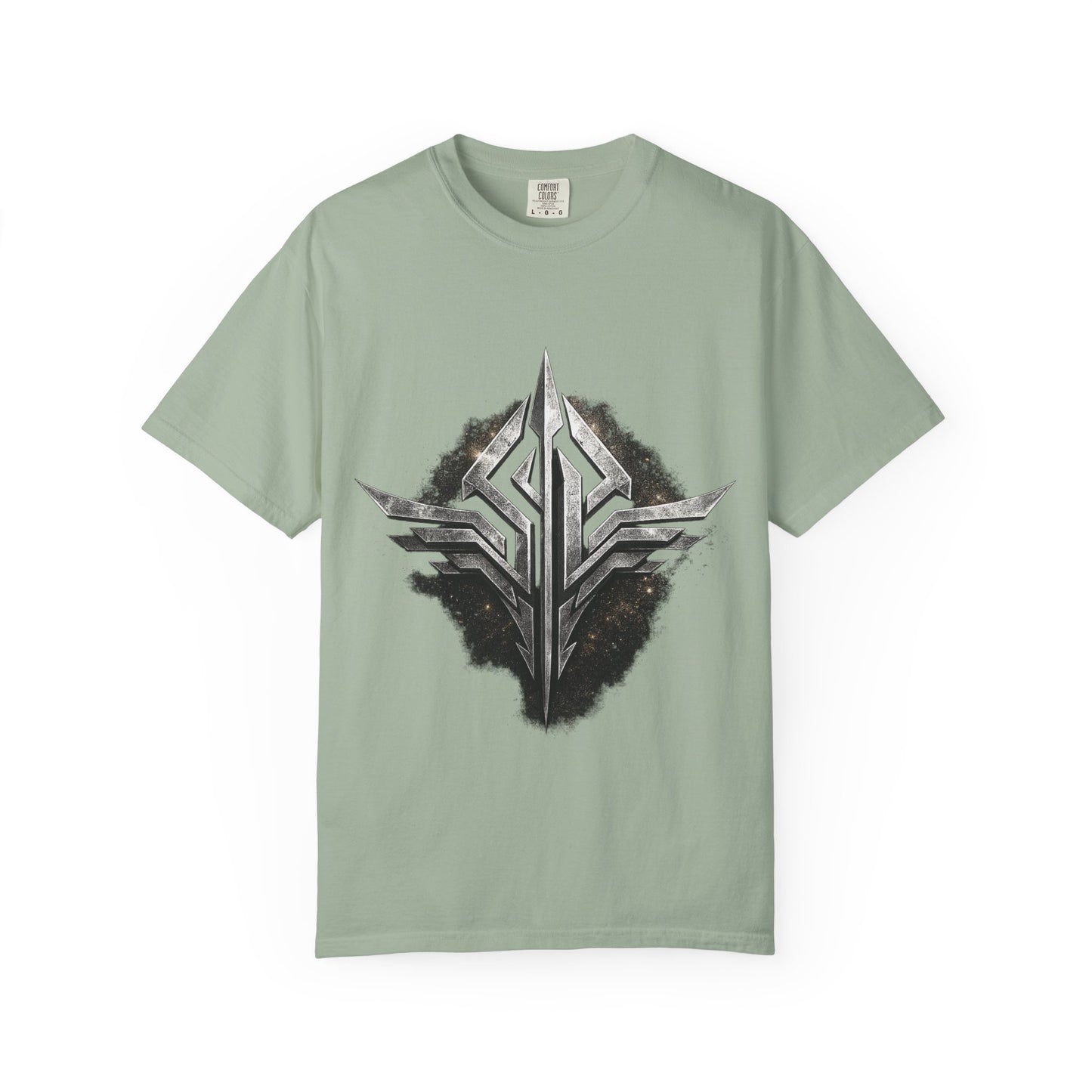 Futuristic Metal Emblem Graphic T‑Shirt