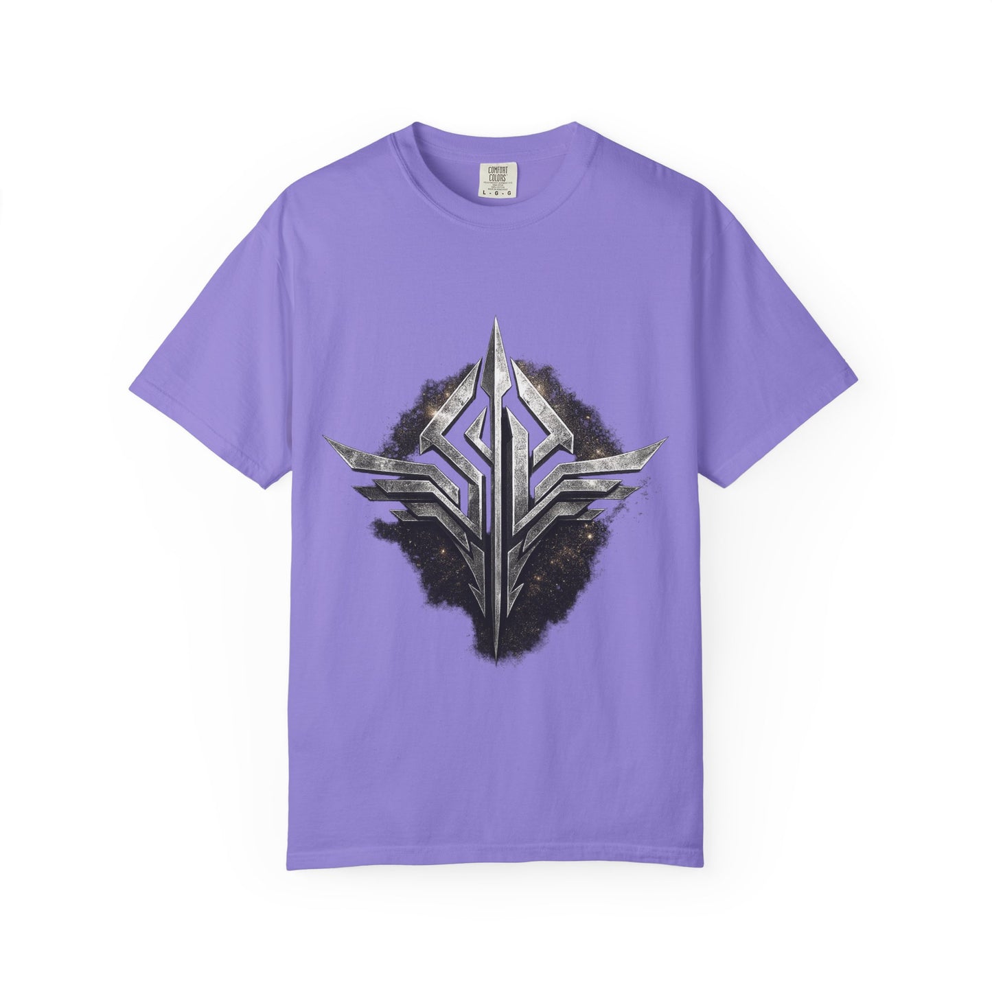 Futuristic Metal Emblem Graphic T‑Shirt