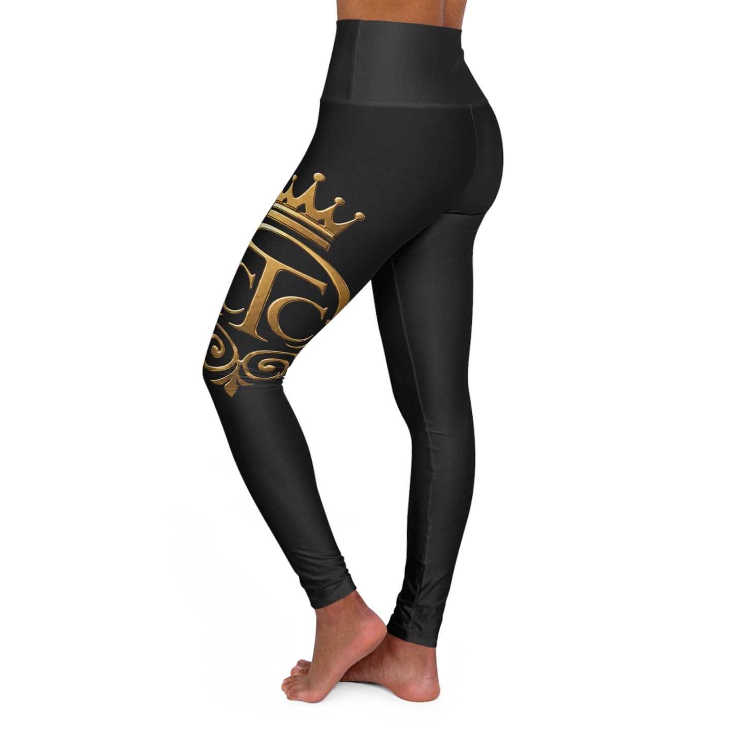 The Chic Co. Signature Gold Flourish High-Waist Yoga Leggings (Black)