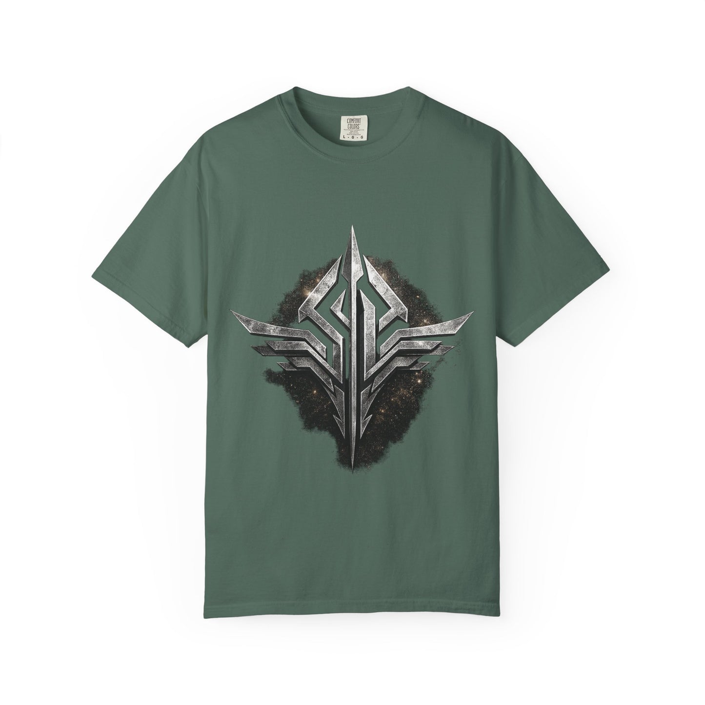 Futuristic Metal Emblem Graphic T‑Shirt