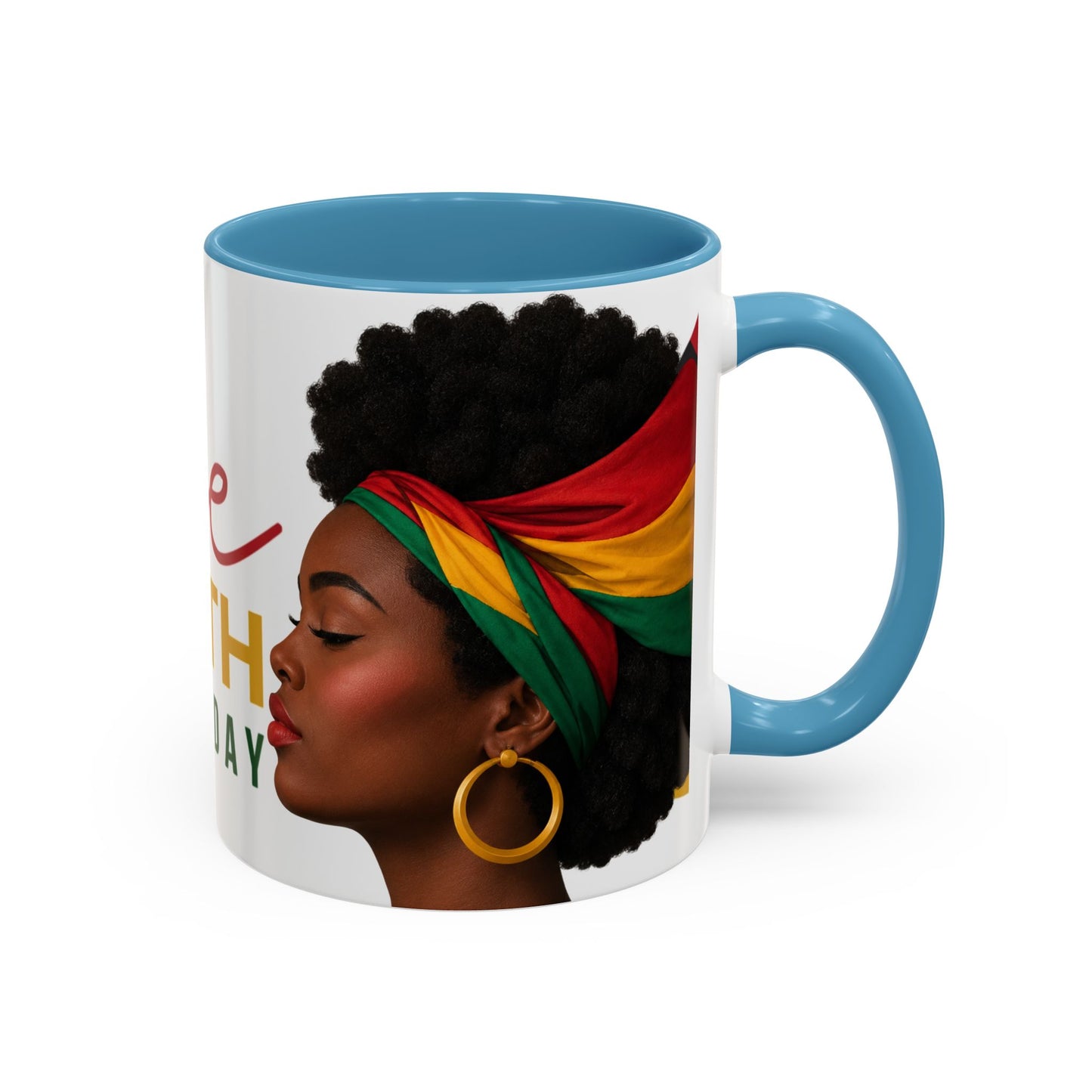 Juneteenth Coffee Mug — Black Woman Portrait "Juneteenth Freedom Day" Accent Mug