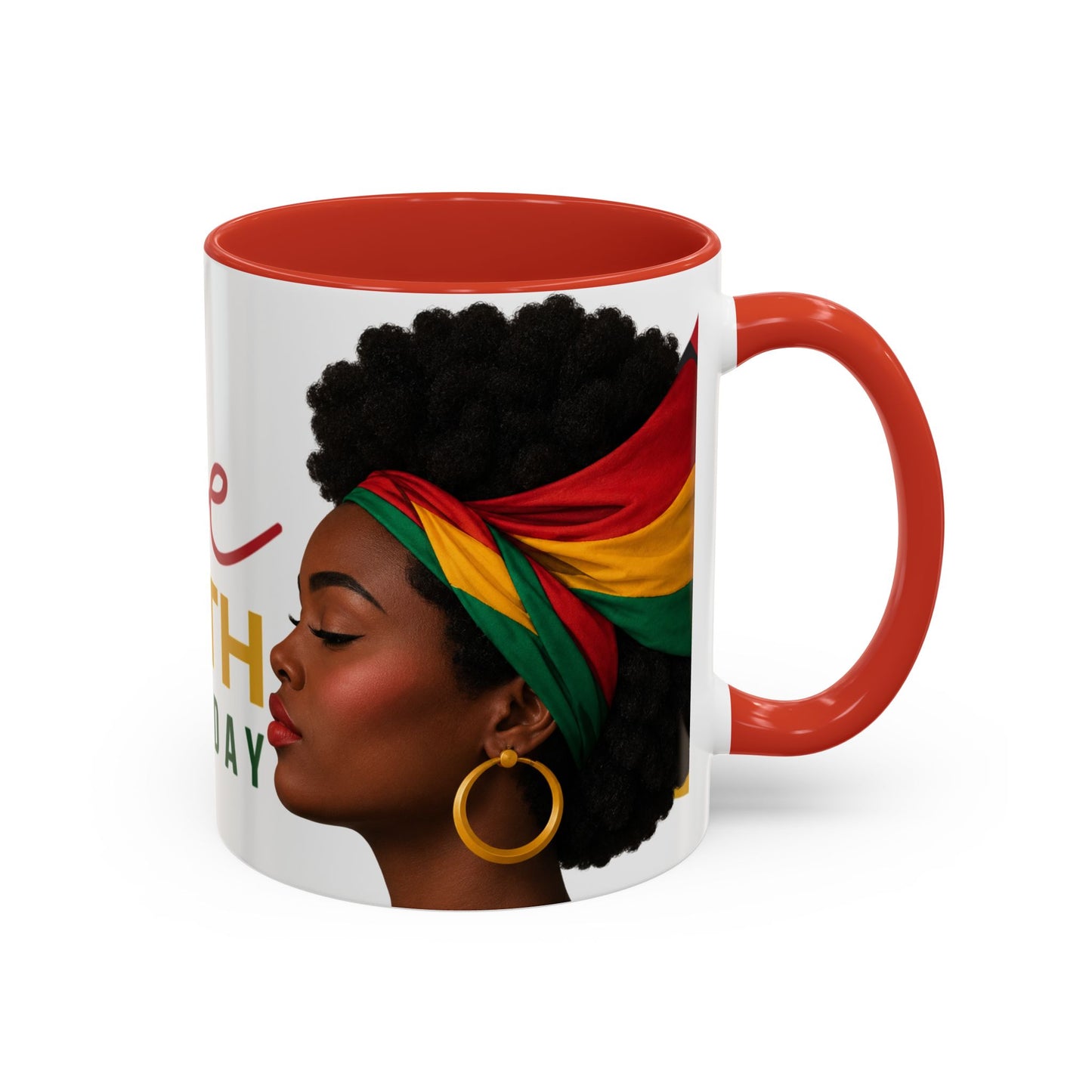Juneteenth Coffee Mug — Black Woman Portrait "Juneteenth Freedom Day" Accent Mug