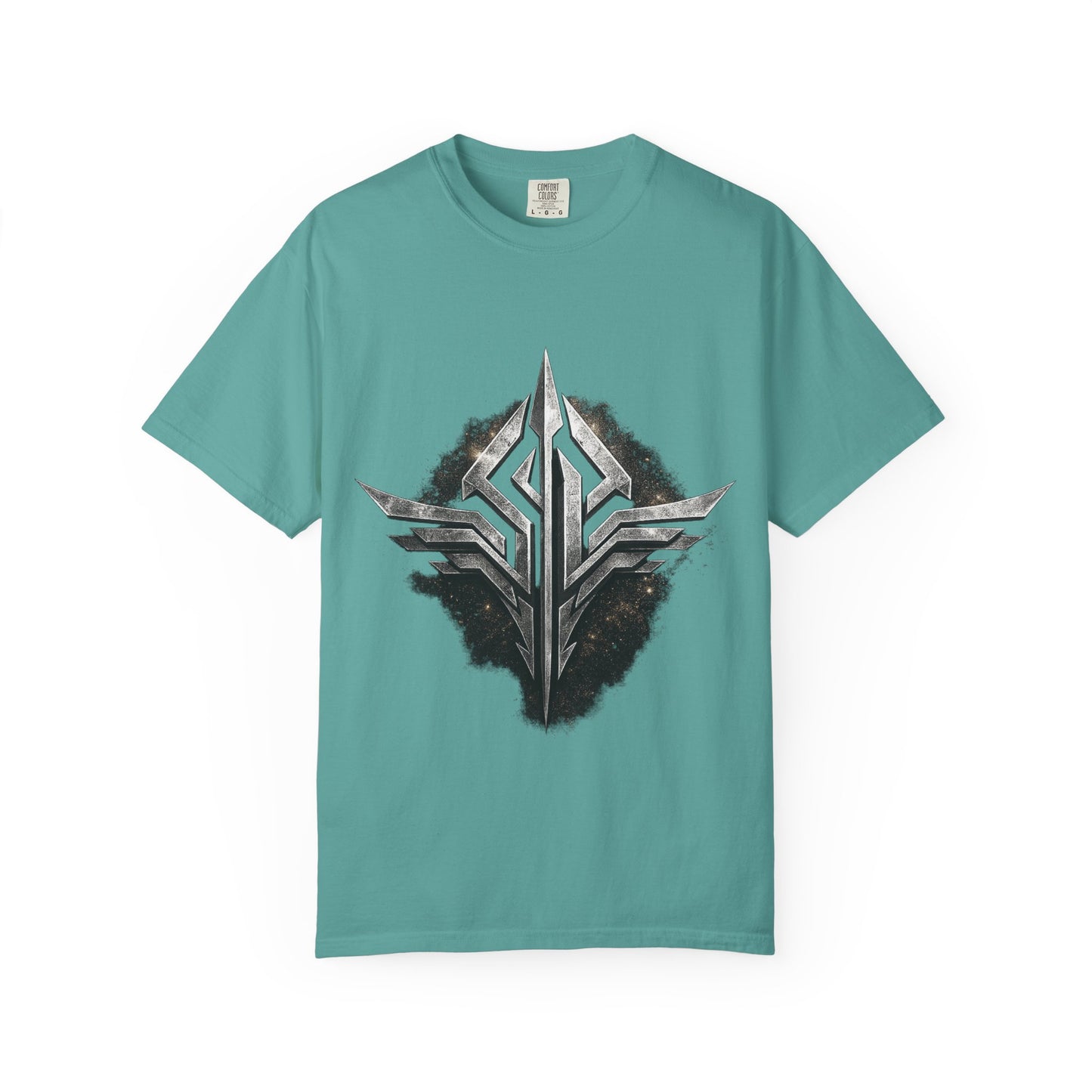 Futuristic Metal Emblem Graphic T‑Shirt