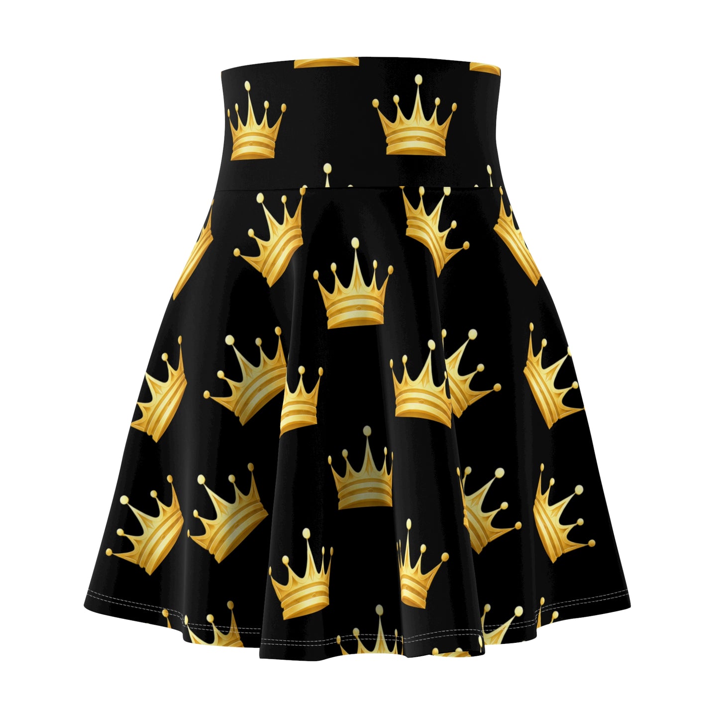The Chic Co. Gold Crown Print Skater Skirt — Gold Royalty Pattern on Black