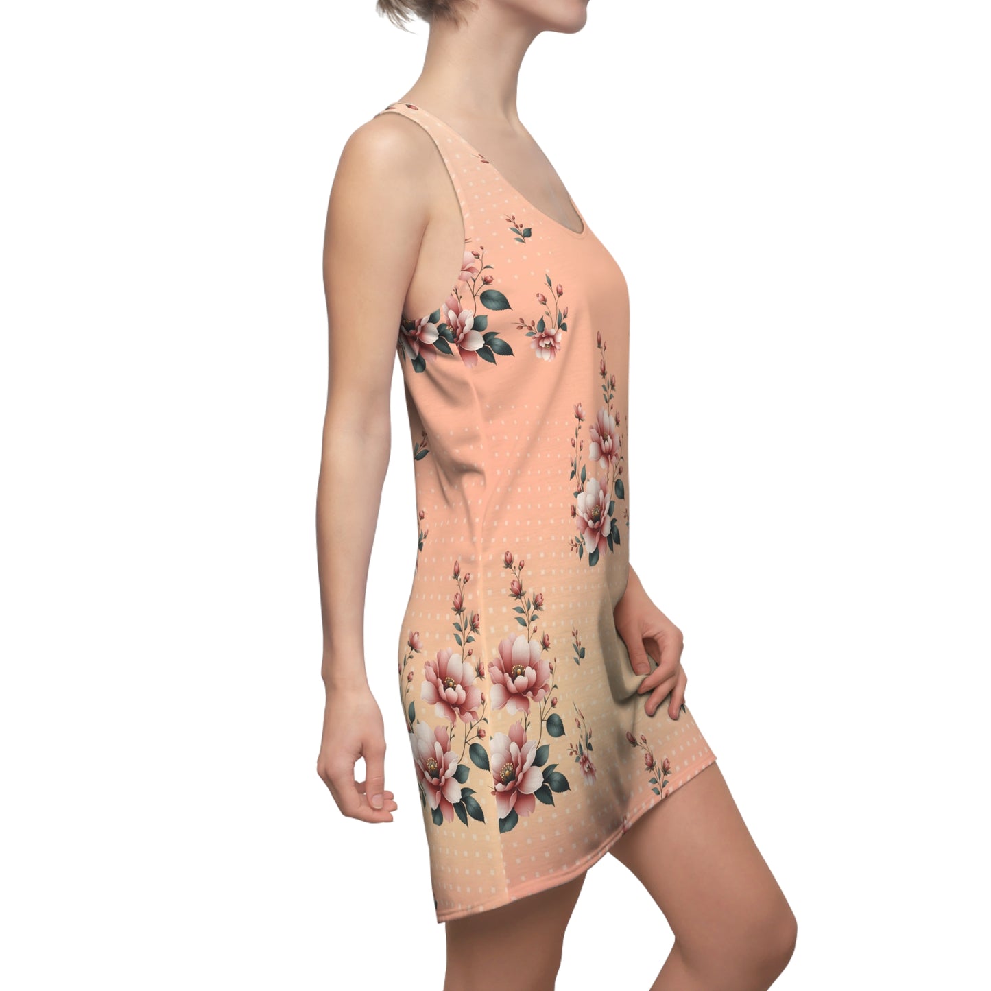 Floral Peach Racerback Dress – Vintage Rose All-Over Print