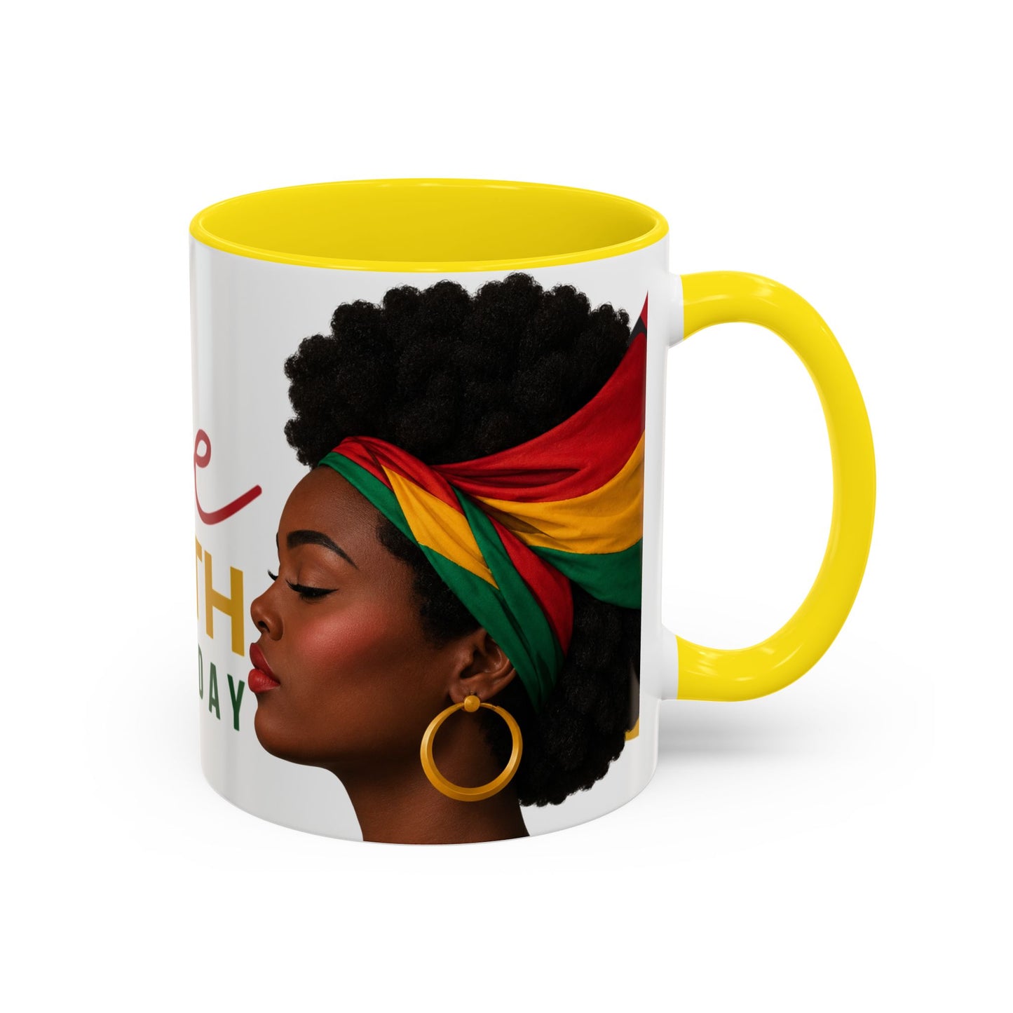 Juneteenth Coffee Mug — Black Woman Portrait "Juneteenth Freedom Day" Accent Mug