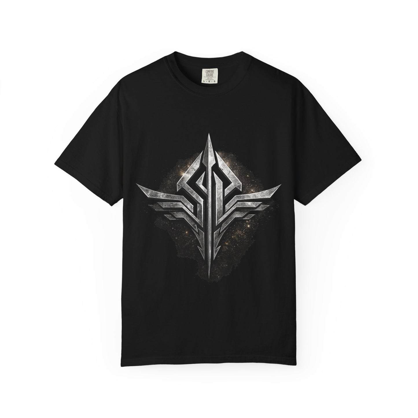 Futuristic Metal Emblem Graphic T‑Shirt