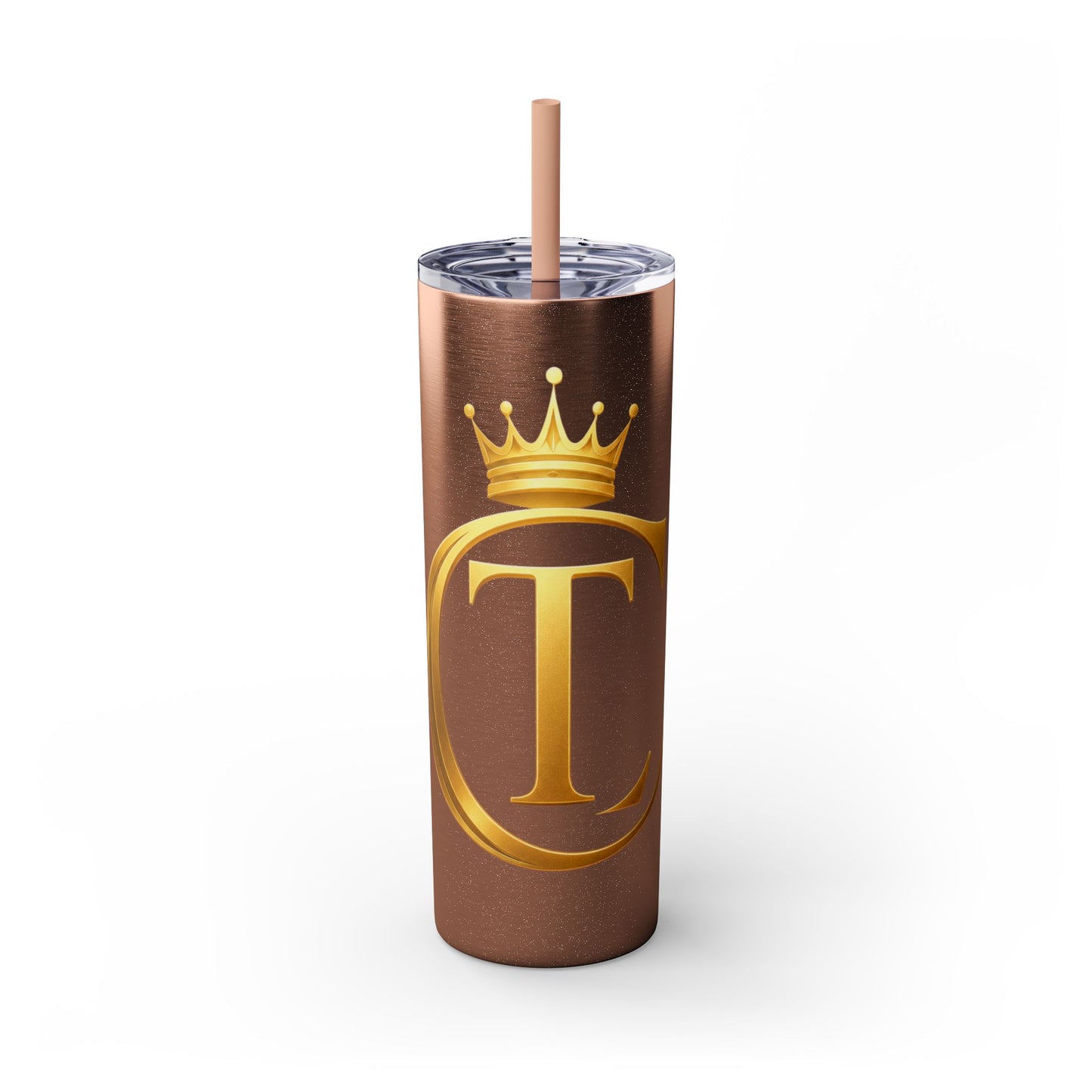 The Chic Co. Gold Crown Monogram Skinny Tumbler 20oz — Gold Stainless Straw