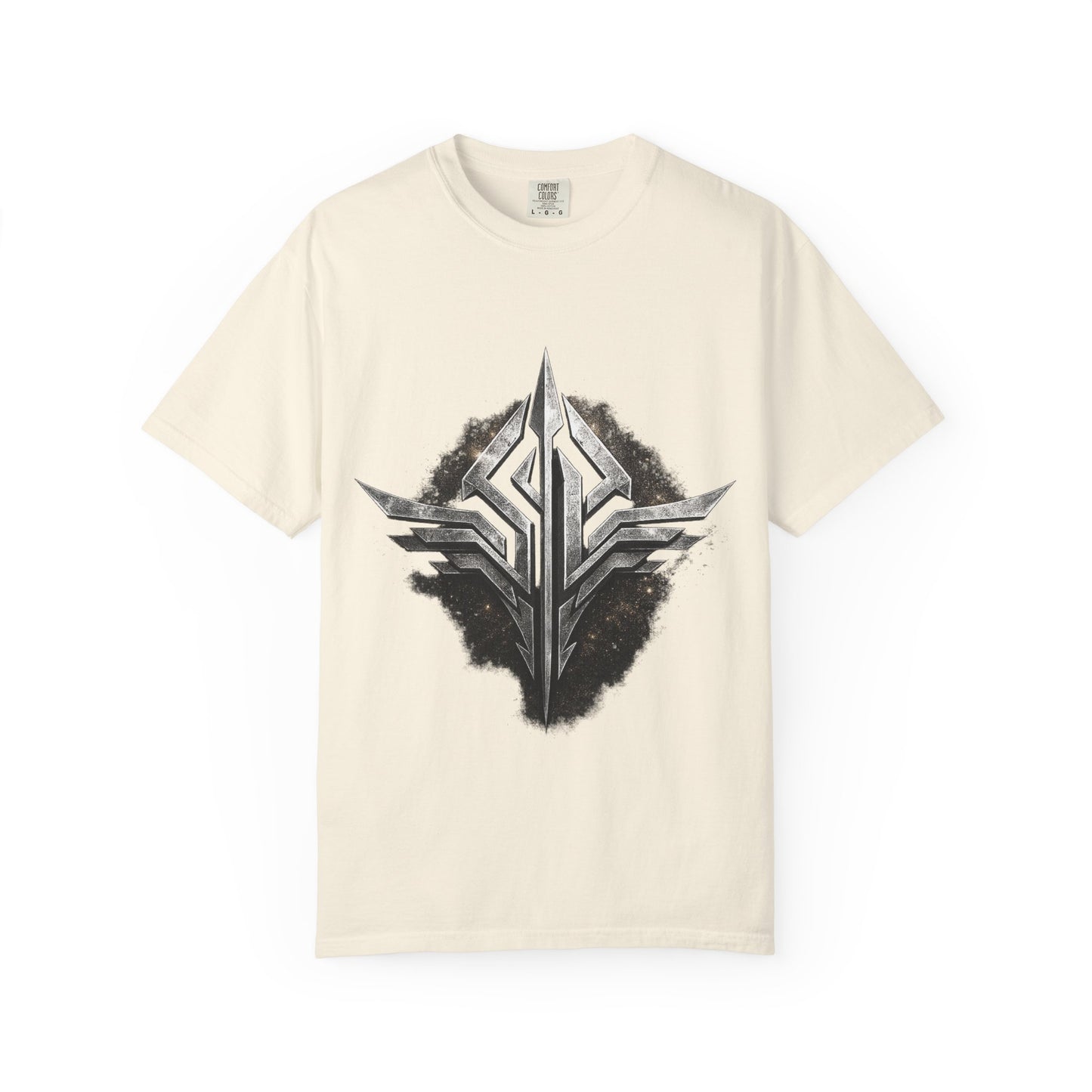 Futuristic Metal Emblem Graphic T‑Shirt
