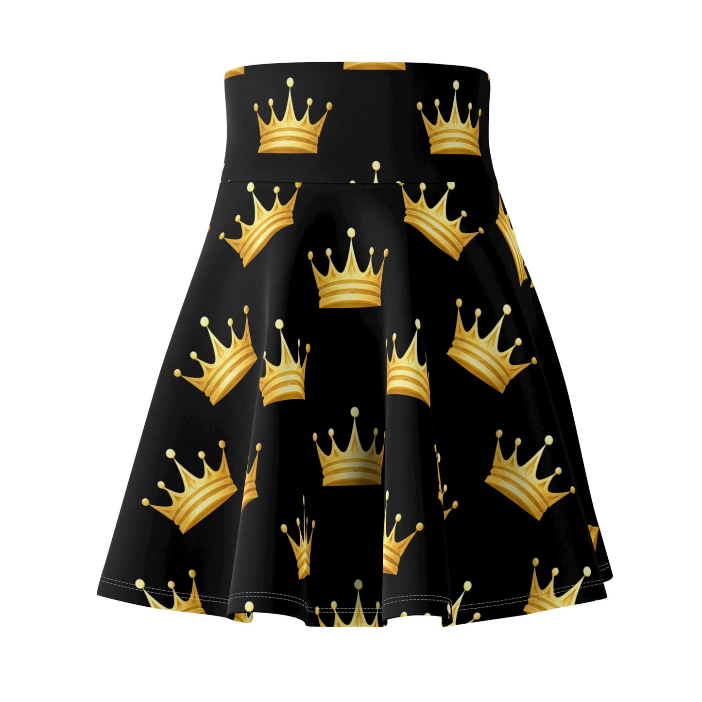The Chic Co. Gold Crown Print Skater Skirt — Gold Royalty Pattern on Black